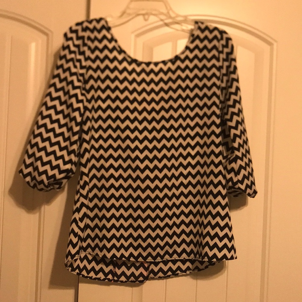 Chevron Blouse with Pink Bow